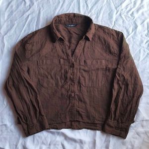 Brown Striped Button-Up Top