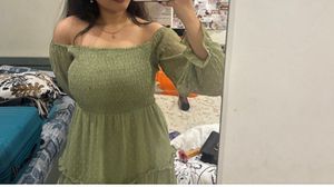 Cottage core  Green Smocked off shoulder Dres