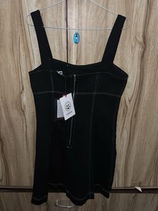Chic Black Mini Dress with Contrast Stitching