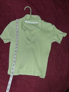 Light Green Ribbed Collared Top