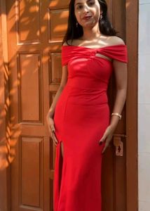 Stunning Red Off-Shoulder Evening Gown
