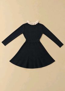 BLACK RIBBED FIT-AND-FLARE DRESS