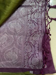New Olive Green Saree with Peacock Motif