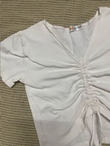 White Cinched Front Top
