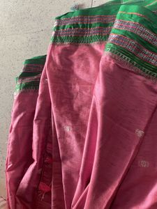 Elegant Pink Saree with Green Border