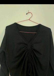 Black Ruched V-Neck Top