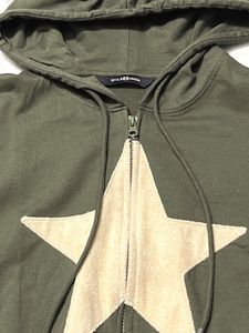 Olive Green Zip-Up Hoodie with Star