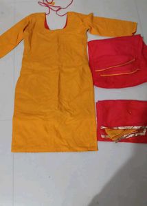 Yellow Kurta Set with Red Dupatta