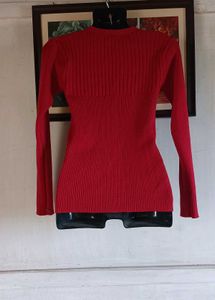 Chic Red Ribbed Knit Cardigan