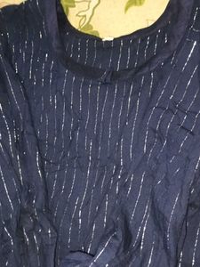 Navy Blue Kurta with Silver Stripes