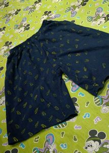 Navy Blue Shorts with Yellow Print