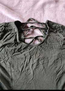 Olive Green Lace-Up Back Top
