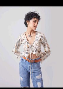 Boho Floral Tie-Front Crop Top
