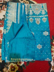 Beautiful Teal Brocade Saree