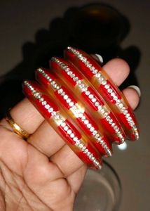 Red &amp; Gold Bangle Set with Rhinestones