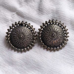 Oxidized Silver Stud Earrings