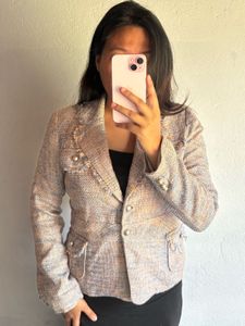 Chic Tweed Blazer with Pearl Accents