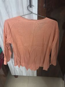 Peach Pleated Button-Up Top