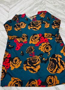 Elegant Teal Rose Print tunic