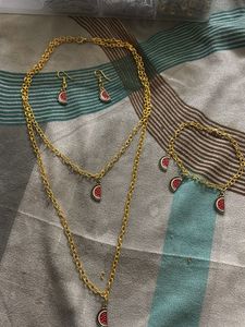 Watermelon Charm Necklace, Bracelet &amp; Earrings Set
