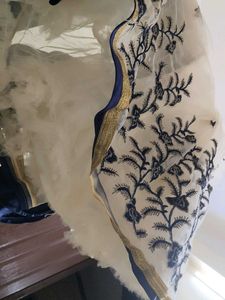 Elegant Blue &amp; White Embroidered Gown