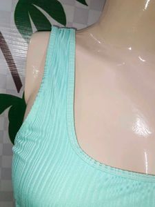 (400)Mint Ribbed Cropped Tank