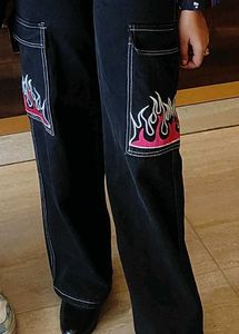 Black Cargo Jeans with Flame Detail