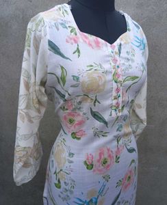 White Floral Print Kurta