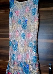 Partywear New Multicolour Soft Sequence Net Dress