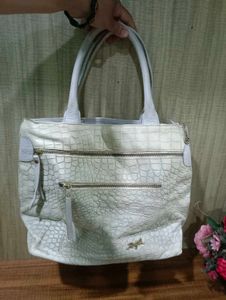 Chic White Croco Embossed Tote Bag