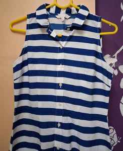 Blue &amp; White Striped Sleeveless Shirt