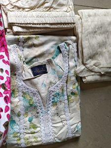 Floral Print with lace work cotton Kurta Set