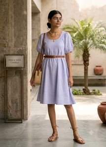 Lavender Puff Sleeve Midi Dress