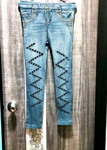 Stylish Blue Denim Print Leggings