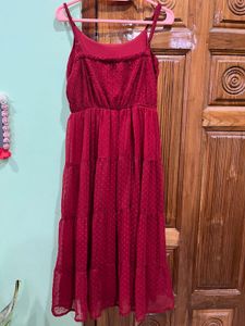Maroon Tiered Midi Dress