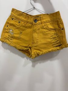 Yellow Distressed Denim Shorts
