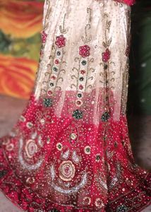 Red &amp; White Embroidered Lehenga