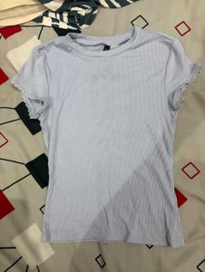 Ribbed Lace Trim T-Shirt
