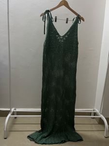 Stappy Openwork Sea Green Sheer Crochet Maxi Dress