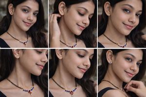 Elegant Mangalsutra Necklace with Blue & Red Stone