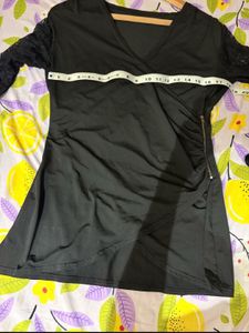 Chic Black Lace Sleeve Wrap Top