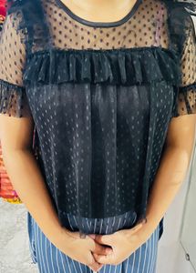 Pretty Black Sheer Ruffle Top