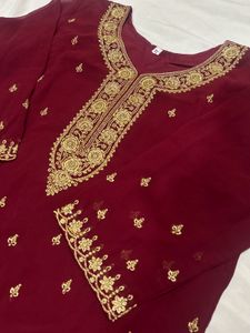 Elegant Maroon Embroidered Kurta sharara Set