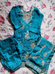 Seagreen Embellished Kurta Set with Dupatta