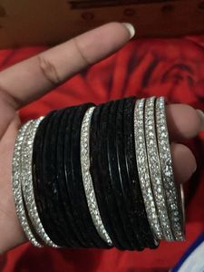 Black &amp; Silver Bangle Set, one hand only