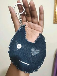 Handmade Denim Cat Keychain