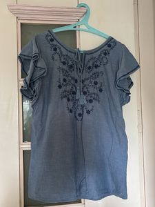 Blue Embroidered Tunic Top