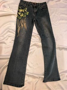 Unique Flared Jeans with Floral Design