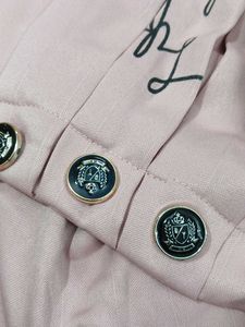 Chic Pink Blazer with Gold Buttons