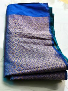 Beautiful Blue Silk Saree with Gold Motifs